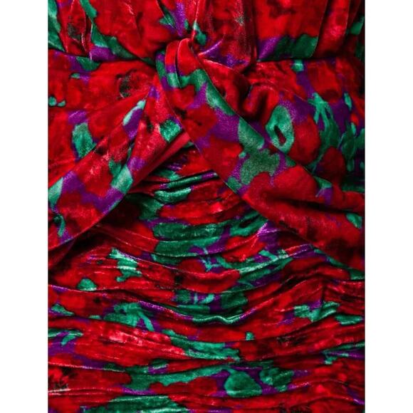 MAGDA BUTRYM Mundo Ruched Floral Velvet Mini Dress Red Multi Size US 6 - Picture 11 of 15